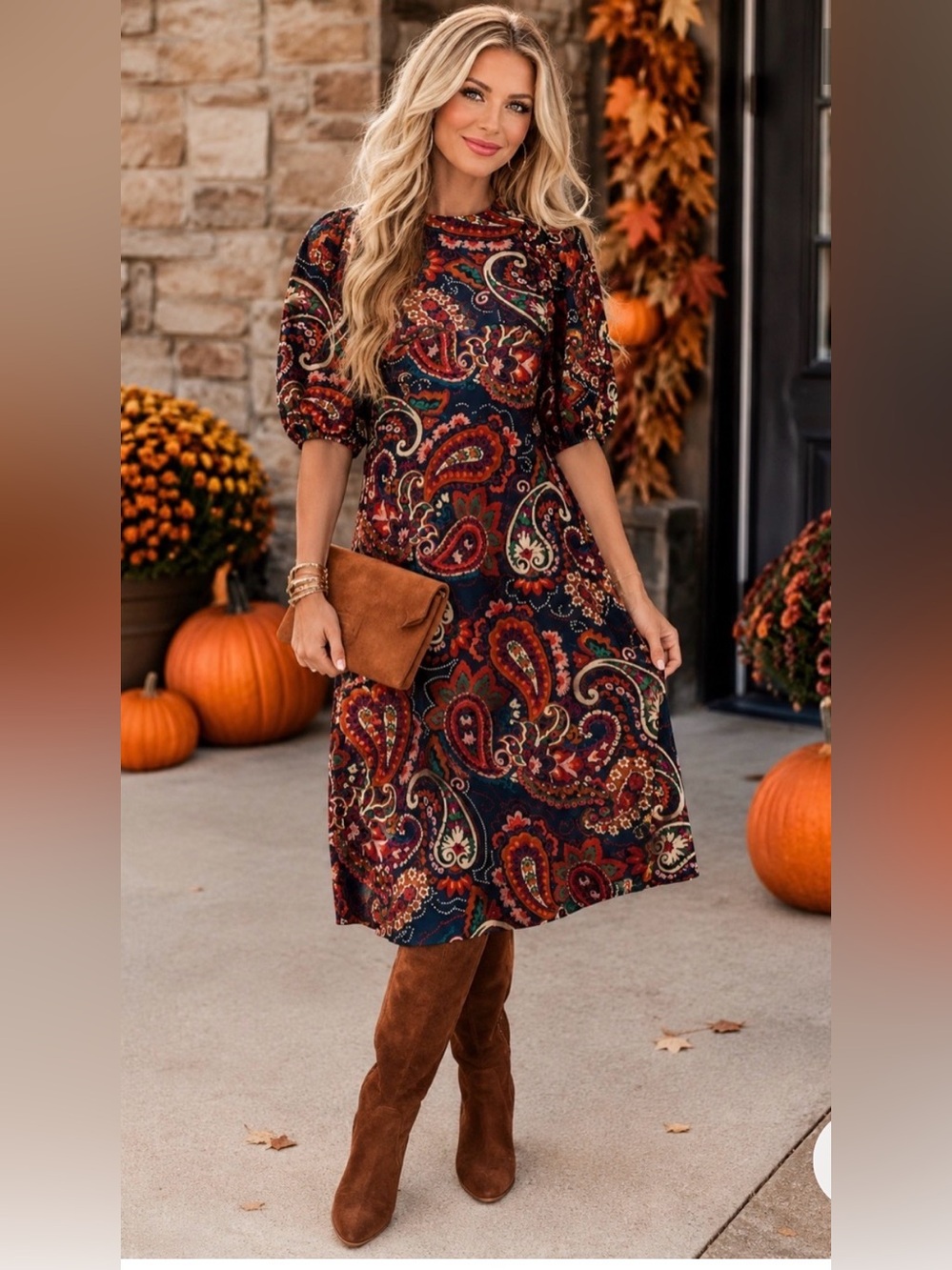 Anthropologie Kachel Paisley Puff Short Sleeves Midi Dress S Small EUC